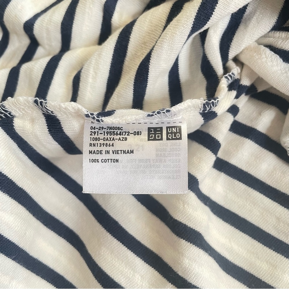 Uniqlo A-Line White Navy Striped Cotton Crew Neck Short Sleeves Shift Dress XS - Picture 4 of 7